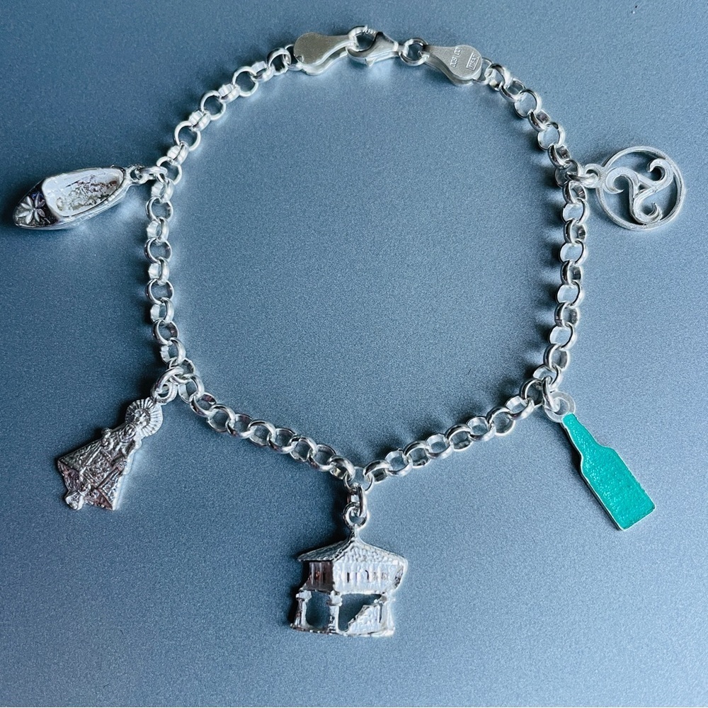 Spanish Sterling Silver Charm Bracelet With 5 Charms From Oviedo Asturias